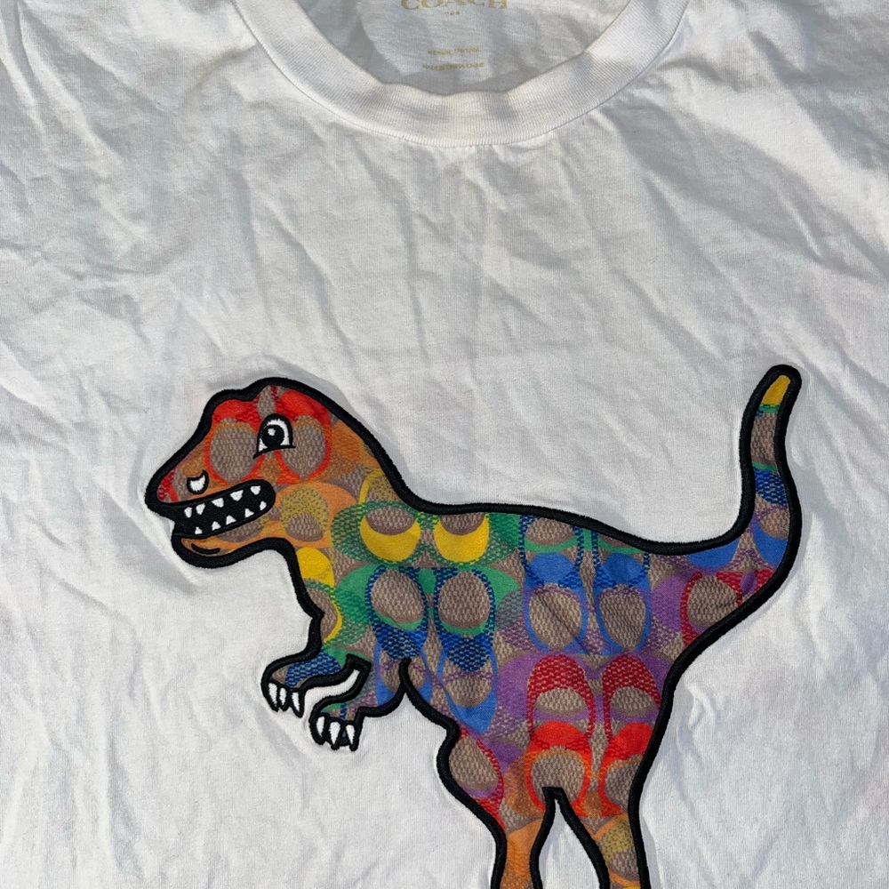 Coach White Tee with Colorful Dinosaur Design - Picture 2 of 3